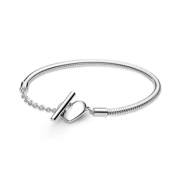 Pandora stílusú karlánc - Szíves T kapcsos- 15 cm