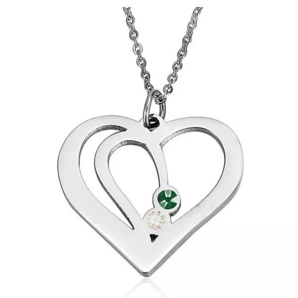 "TE&ÉN"  - fehér és smaragdzöld kristállyal - egymásba fonódó szív