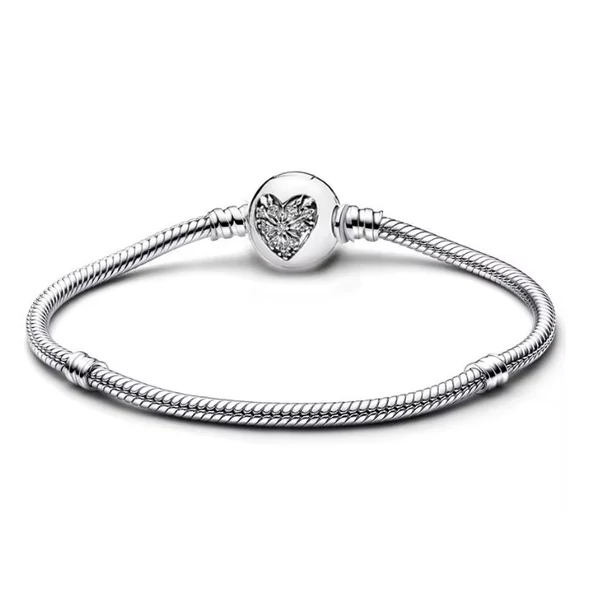 Pandora stílusú karlánc - kristályszív- 18 cm
