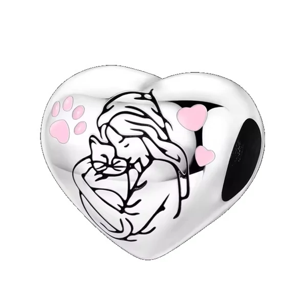 Pandora stílusú ezüst charm - Cat Love