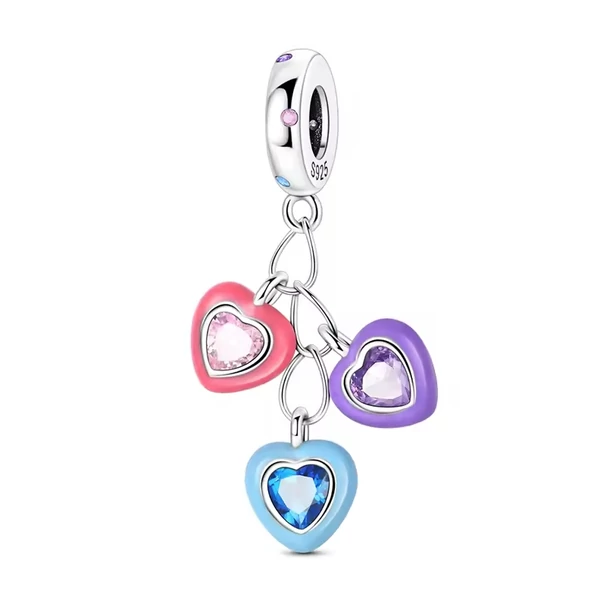 Pandora stílusú ezüst charm - 3 szív