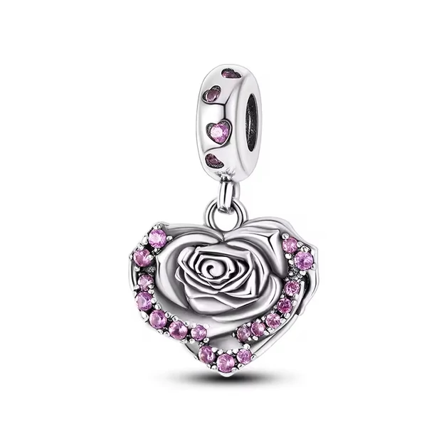 Pandora stílusú ezüst charm - Heart of rose