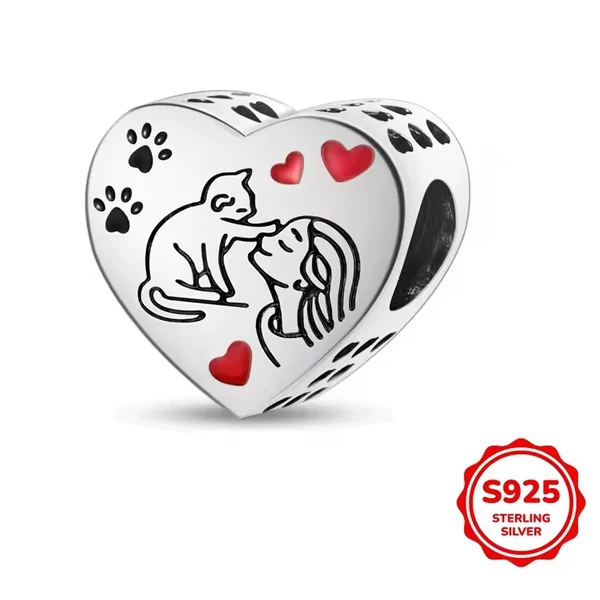 Pandora stílusú ezüst charm - Love cat