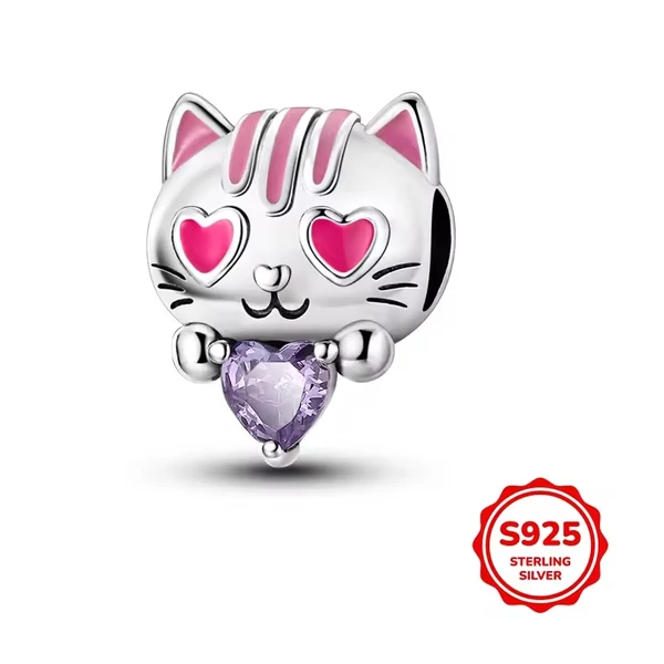 Pandora stílusú ezüst charm - Cat
