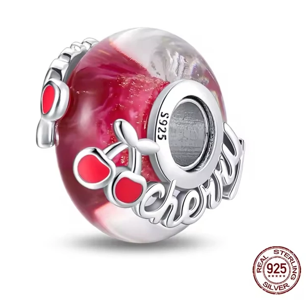 Pandora stílusú ezüst charm - Cherry