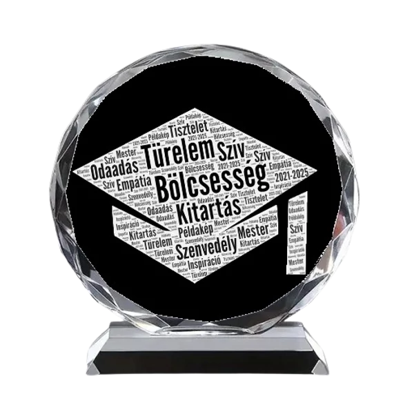 Körkristály - gravírozás egyedi szöveggel és képpel szívfelhőbe -150*170*40 mm