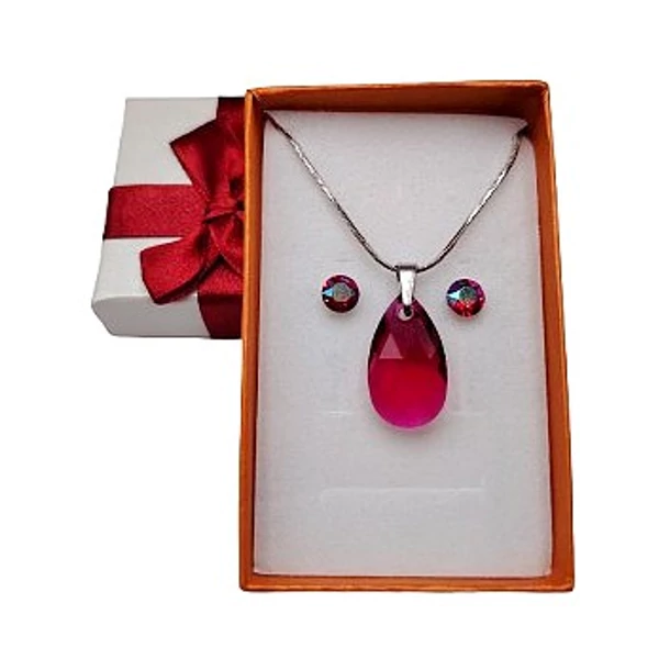 Drop- Swarovski kristályos nemesacél ékszerszett - magenta