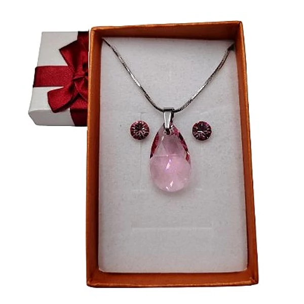 Drop- Swarovski kristályos nemesacél ékszerszett - rózsaszín