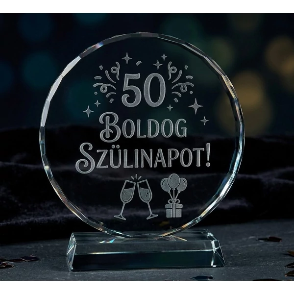 Körkristály - gravírozás egyedi szöveggel és képpel-145*145*15+20 mm