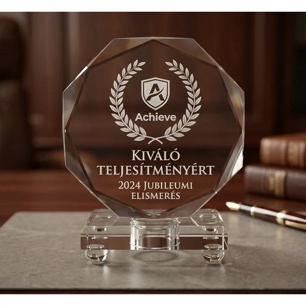 Kristály, beépitett világitótalppal - gravírozás egyedi szöveggel és képpel-150*150*13+35 mm