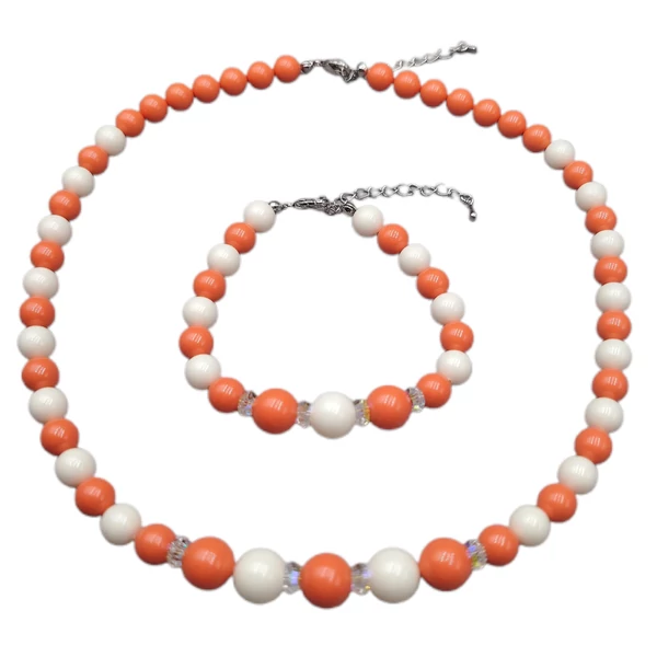 Swarovski gyöngy ékszerszett - Orange and White Pearl