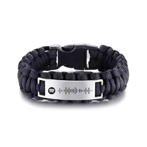 Gravírozható Paracord túlélő karkötő -fekete