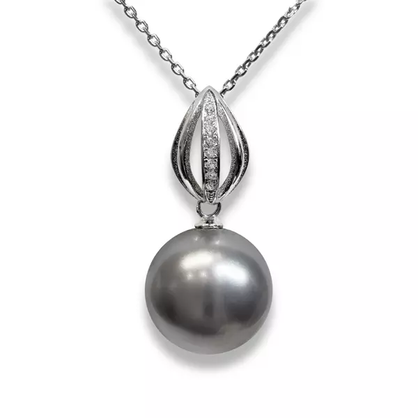 Swarovski kristályos gyöngy ezüst nyaklánc szürke gyönggyel